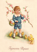 Petit gar&ccedil;on with basket and chicks